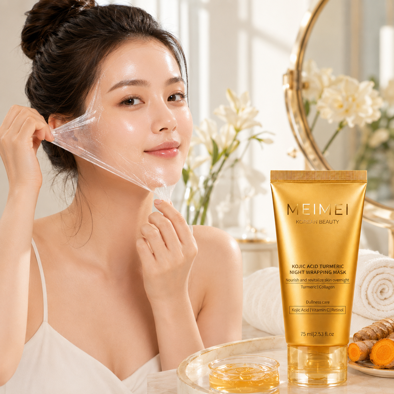 Meimei Turmeric Wrapping Mask With Vitamin C，Kojic Acid Turmeric Wrapping Mask